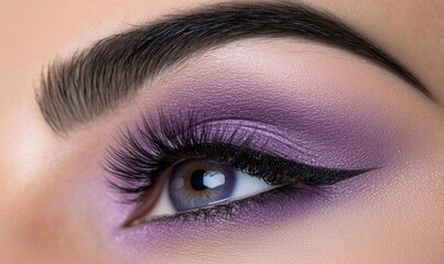 Obraz premium Eyelash makeup focus: close-up view, delicate application, defined lashes, beauty enhancement, precise styling, elegant look, eye detail, smooth finish, artistic touch, captivating gaze.