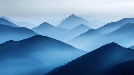 Fototapeta premium Landscape with abstract gradient of mountain peaks in blue colors, natural travel outdoor background
