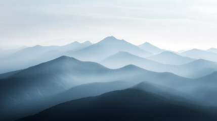 Fototapeta premium Landscape with abstract gradient of mountain peaks in blue colors, natural travel outdoor background