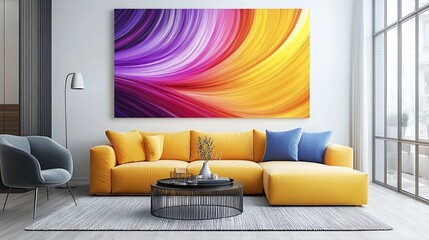 Abstract Colorful Waves Modern Art Decorates Living Room