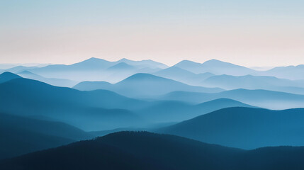 Obraz premium Landscape with abstract gradient of mountain peaks in blue colors, natural travel outdoor background