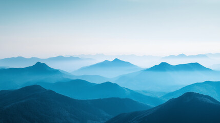 Fototapeta premium Landscape with abstract gradient of mountain peaks in blue colors, natural travel outdoor background