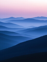 Fototapeta premium Landscape with abstract gradient of mountain peaks in blue colors, natural travel outdoor background