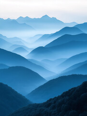 Fototapeta premium Landscape with abstract gradient of mountain peaks in blue colors, natural travel outdoor background
