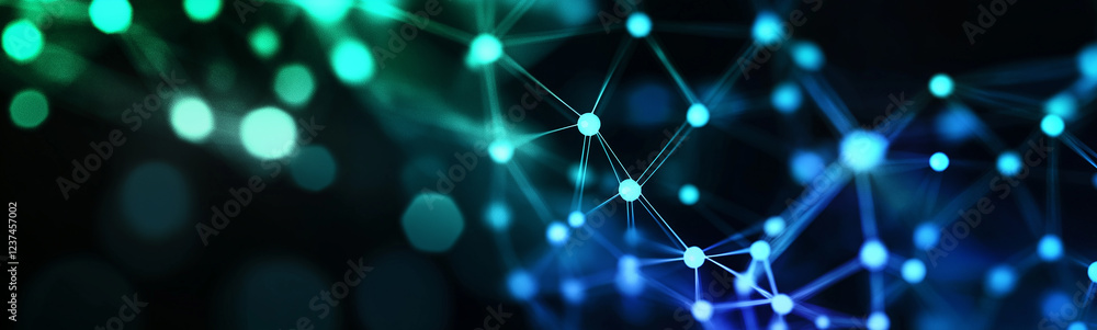 Fototapete Abstract plexus network connecting points with lines and glowing nodes