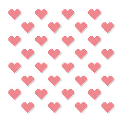 Pink pixelated hearts pattern vector design