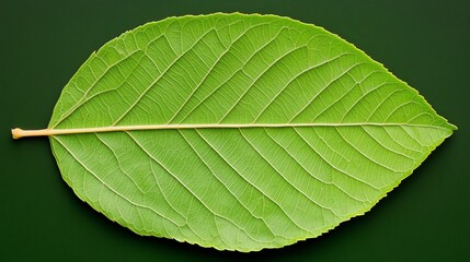 Obraz premium Emerald Veins: a vibrant, close-up shot of a singular green leaf revealing intricate vein patterns, highlighting the beauty of natural design.