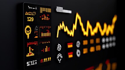 Financial Insights: A dynamic display presents intricate data, illuminating market trends and business strategies with a modern, digital aesthetic.