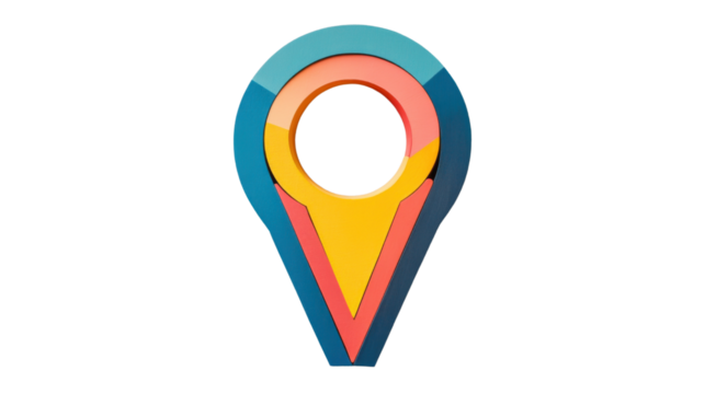 Colorful 3d map pin showing location on transparent background