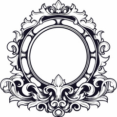Intricate Vintage Decorative Frame with Elegant Floral Patterns and Symmetrical Baroque Design, Antique Ornate Frame with Detailed Filigree and Luxurious Black and White Artistry, Classic Decorative