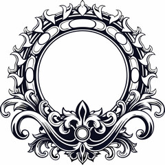 Intricate Vintage Decorative Frame with Elegant Floral Patterns and Symmetrical Baroque Design, Antique Ornate Frame with Detailed Filigree and Luxurious Black and White Artistry, Classic Decorative
