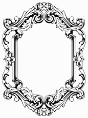 Elegant Ornate Decorative Frame with Flourishing Swirls and Floral Details, Intricate Vintage Frame Design with Delicate Embellishments, Classic Baroque Border with Beautiful Leaf and Vine Motifs