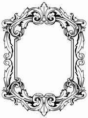 Elegant Ornate Decorative Frame with Flourishing Swirls and Floral Details, Intricate Vintage Frame Design with Delicate Embellishments, Classic Baroque Border with Beautiful Leaf and Vine Motifs