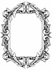 Elegant Ornate Decorative Frame with Flourishing Swirls and Floral Details, Intricate Vintage Frame Design with Delicate Embellishments, Classic Baroque Border with Beautiful Leaf and Vine Motifs