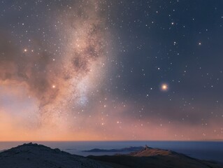 Stunning night sky with milky way over mountainous landscape