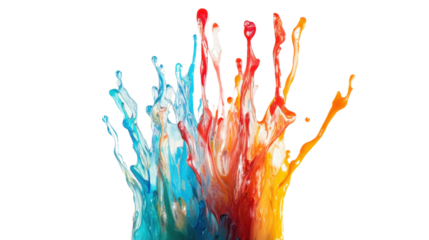 Colorful paint splashing on transparent background