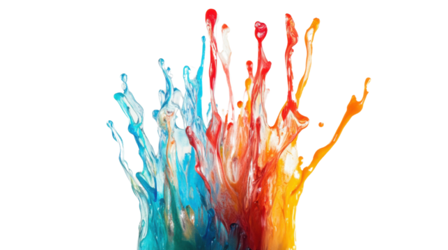 Colorful paint splashing on transparent background
