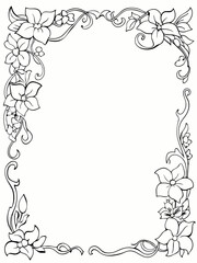 Delicate Floral Frame with Twisting Vines and Elegant Leaves, Nature-Inspired Border, Hand-Drawn Decorative Artwork, Beautiful Ivy and Flower Border for Photos and Art
