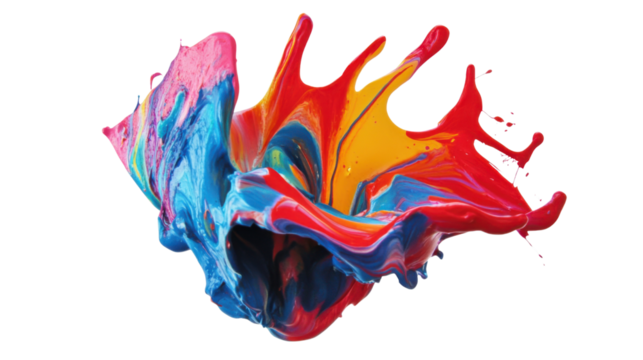 Colorful paint splashing and mixing together on transparent background