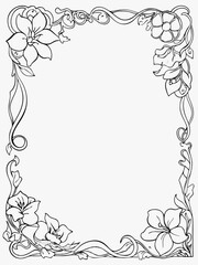 Delicate Floral Frame with Twisting Vines and Elegant Leaves, Nature-Inspired Border, Hand-Drawn Decorative Artwork, Beautiful Ivy and Flower Border for Photos and Art