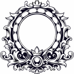 Intricate Vintage Decorative Frame with Elegant Floral Patterns and Symmetrical Baroque Design, Antique Ornate Frame with Detailed Filigree and Luxurious Black and White Artistry