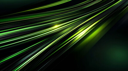 Green neon light trails flowing diagonally on dark background