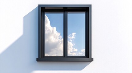 Modern window, cloudy sky reflection, white wall, sunlight shadow, home design