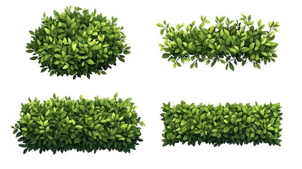 Fototapeta premium Lush green shrubs, top view, garden design elements, landscaping