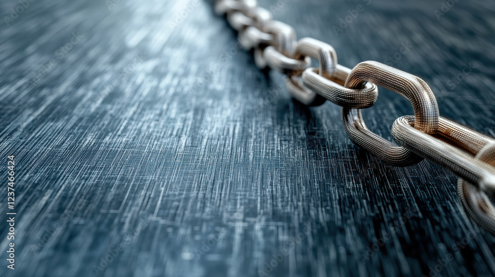 Poster close up view of metallic chain on textured surface, symbolizing strength and connection