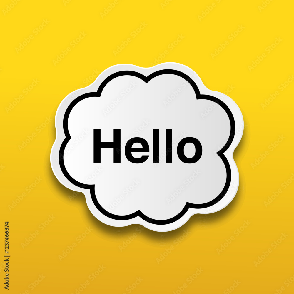 Poster vector design of white cloud shape text bubble on yellow background