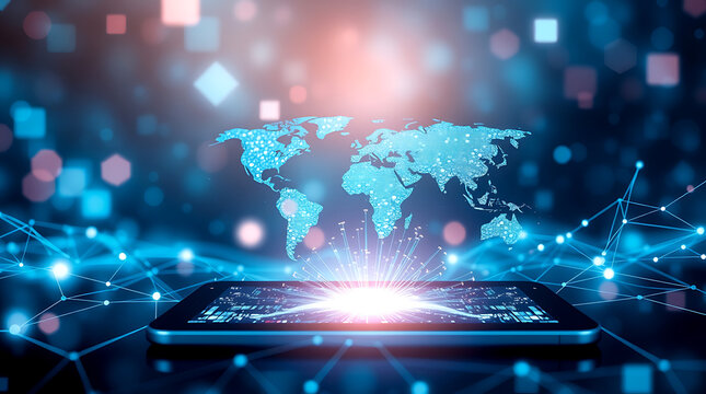 Abstract technology background, network connection technology networks enable internet connectivity for wireless devices globally.
