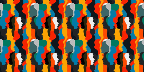 Colorful abstract silhouette profiles in vibrant layered composition