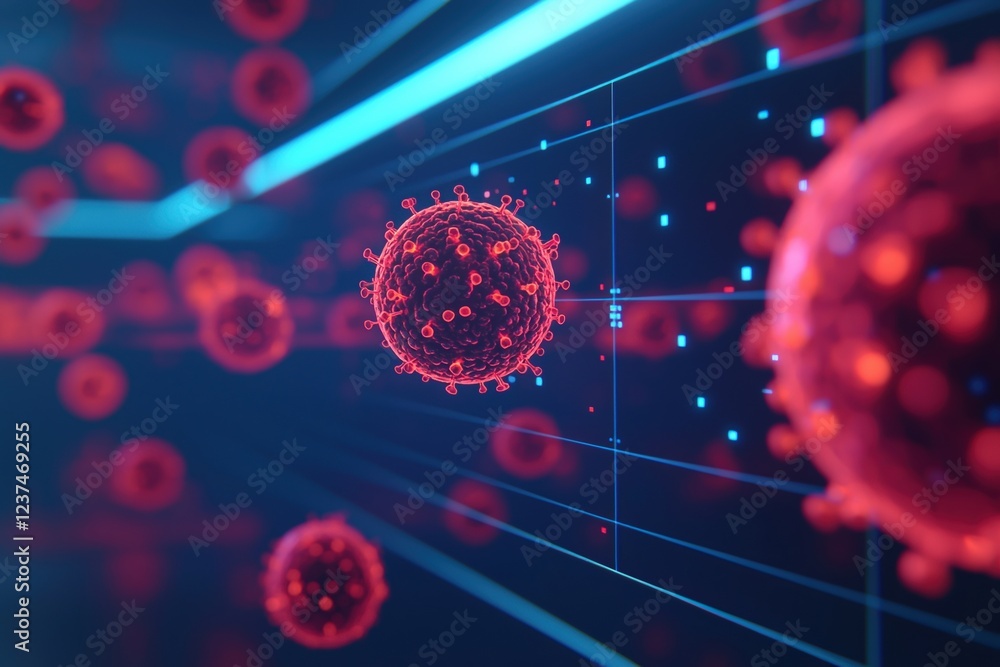 Poster virtual labs concepts. digital representation of viruses in a biological network.