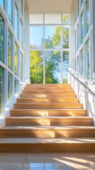 Fototapeta premium Watercolor Stairs Framed by Large Windows with Natural Light Filtering