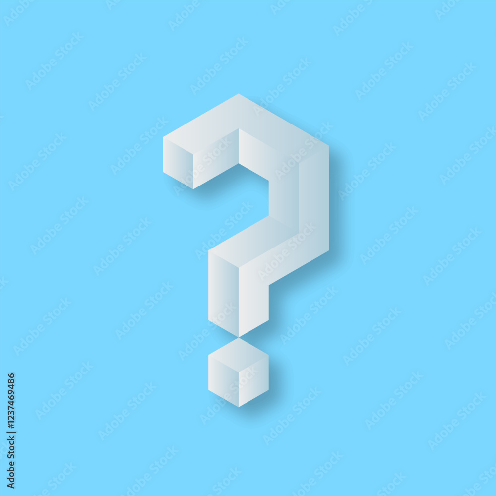 Aufkleber question mark design with 3d cube style in silver color