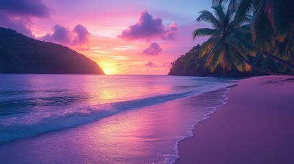 Sunset Paradise: Tropical Beach at Dusk