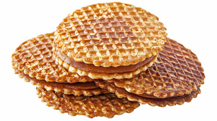 Stack of Crunchy Waffle Cookies on White Background