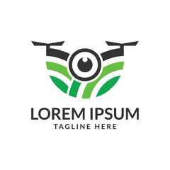 Vector logo illustration for drone agriculture aerial photography logo. Perfect for agriculture aerial photography industry or drone industry. Flat color style isolate don white background