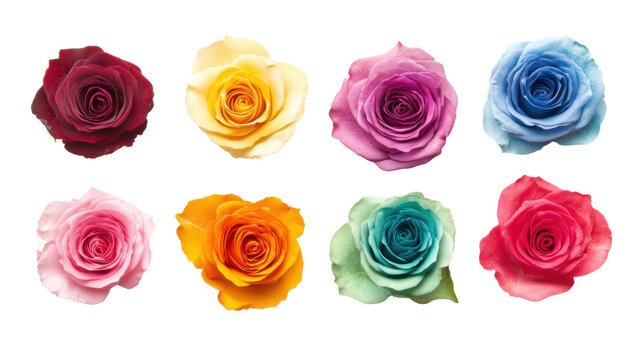 Eight colorful roses blooming on transparent background - Powered by Adobe