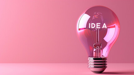 Glowing light bulb with the word "idea" on a bright pink background, symbolizing creativity and innovation