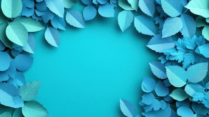 Serene Blue Leaves Frame: A Teal Background Image