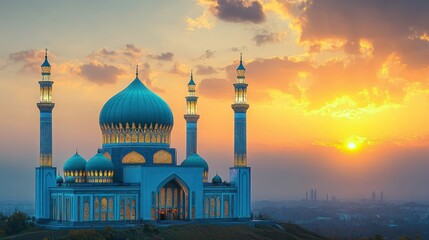 Majestic Sunset over the Breathtaking Hazrat Sultan Mosque