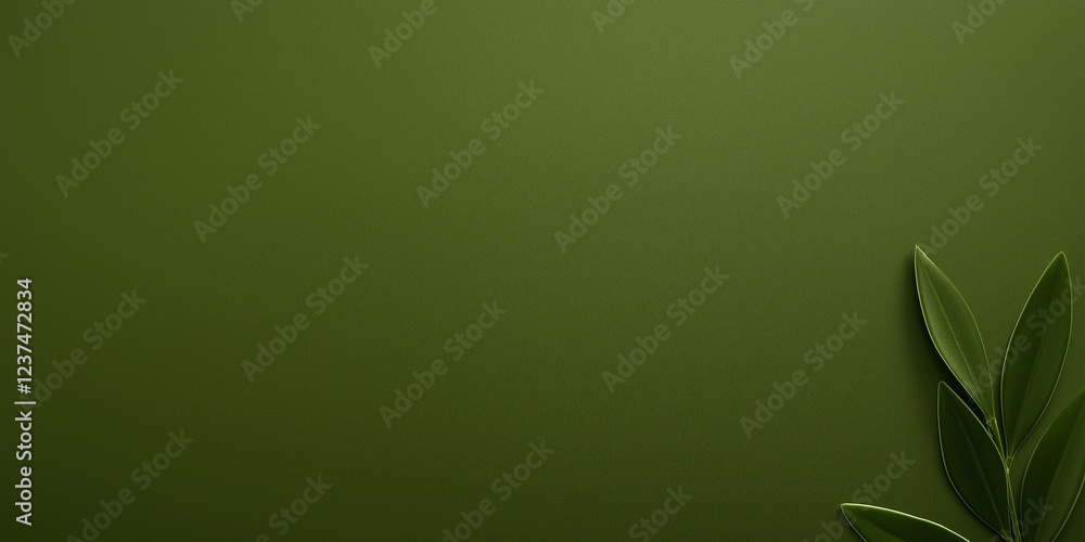 Poster green leaves resting on a textured green background creating negative space