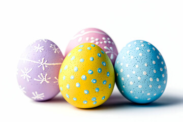 Colorful decorated Easter eggs festive spring holiday symbols isolated on white background for celeb