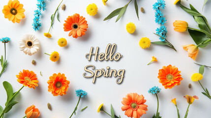 Celebrating the arrival of spring with elegant cursive lettering and vibrant floral accents in pastel tones