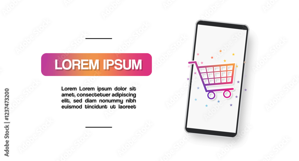 Poster vector design of smartphone with shopping cart and space for text