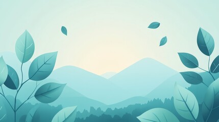 Tranquil landscape scene with mountains and leaves nature illustration serene environment