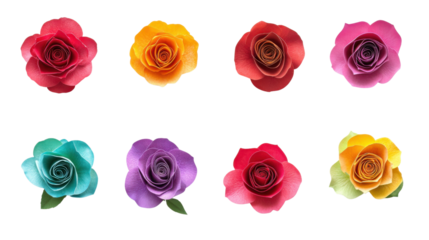 Colorful paper roses blooming on transparent background