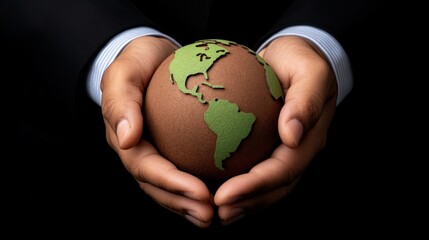 Hands Holding Globe: A pair of hands, clad in a classic suit, cradles a delicate globe, symbolizing a commitment to global responsibility and sustainability.