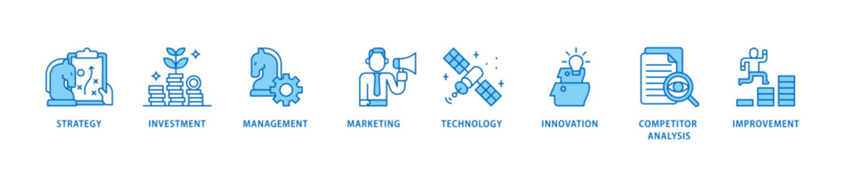 Business continuity icon set flow process which consists of management, ongoing operation, risk, resilience, and procedures icon live stroke and easy to edit .